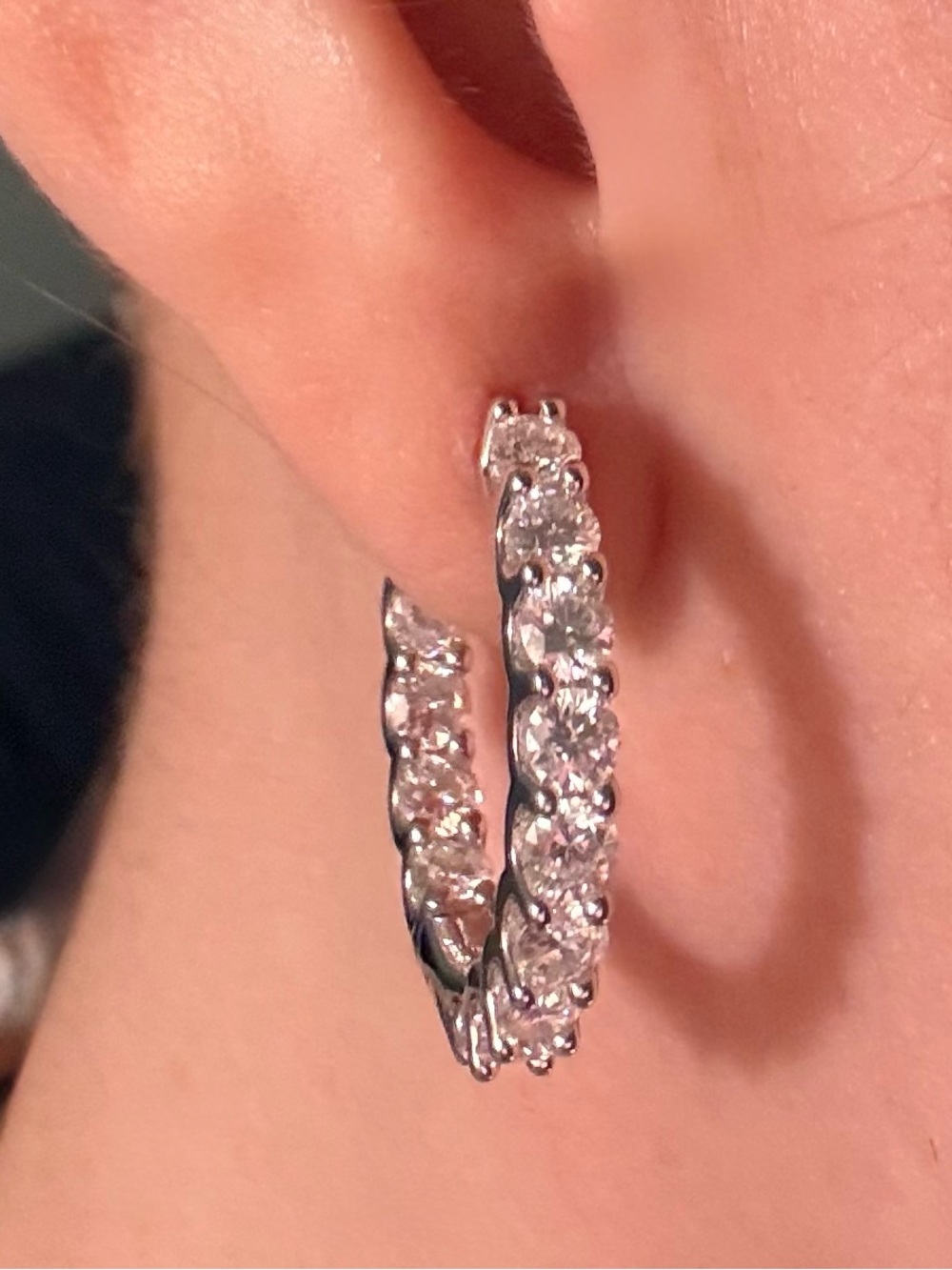 Inside Out Moissanite Hoop Earrings 925 Sterling Silver 3.03CTW Round Prong Set